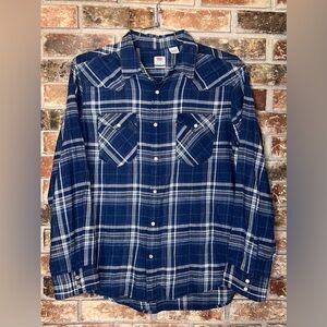 XL Levi's Men's Pearl snap Indigo-dyed Plaid Shirt